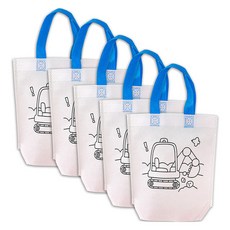 MaDaKkuMi 不織布手提袋 DIY 彩繪 裝飾 著色袋 居家遊戲, 挖土機, 5個