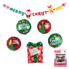 PARTYSHOW 聖誕節氣球包禮物 + 掛旗套組, 1套, 混色