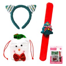 PARTYSHOW 聖誕水貂髮帶 + 聖誕樹手鍊 + 禮物袋套組, 1套, 混合色