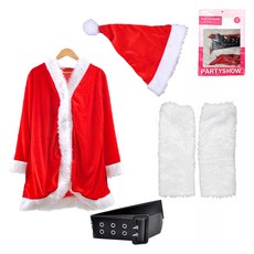 PARTYSHOW 女款聖誕服 上衣 + 帽子 + 腰帶 + 聖誕女孩腿套 貂皮白套組, 1套, 混色