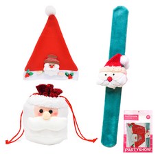 PARTYSHOW 聖誕毛絨手環 + 聖誕老人禮物袋 + 玩偶聖誕帽組合, 1套, 混合顏色