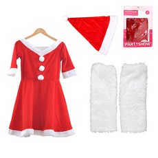 PARTYSHOW 女款聖誕洋裝B款 + 聖誕女孩腿套 貂皮白套組, 1套, 混合色