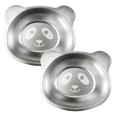 kitchen U 趣味熊貓 304不鏽鋼點心碗, 銀色, 2個