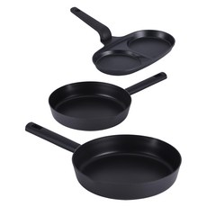 Lacena 全感應 IH 租屋族煎鍋3件組, 1套, 黑色, 煎鍋 20cm + 煎鍋 26cm + 2格雞蛋鍋