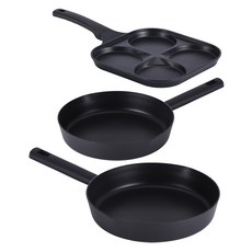 Lacena 全感應 IH 租屋族煎鍋3件組, 1套, 黑色, 煎鍋 24cm + 煎鍋 28cm + 4格雞蛋鍋