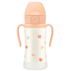 GROSMIMI 水蜜桃花漾不鏽鋼吸管杯, 玫瑰珊瑚色, 300ml, 1個