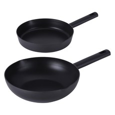 Lacena 全電磁爐適用 IH 平底鍋中式炒鍋 2件套組, 1套, 黑色, 平底鍋 24cm + 中式炒鍋 28cm