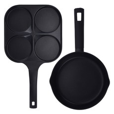 Lacena 全感應IH大容量平底鍋2件組, 1套, 28公分平底鍋 + 4格雞蛋鍋, 黑色