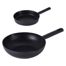 Lacena 全電磁爐適用 IH 平底鍋中式炒鍋 2件套組, 1套, 黑色, 平底鍋 20cm + 中式炒鍋 28cm