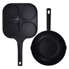 Lacena 全感應IH大容量宮廷炒鍋2件組, 1套, 黑色, 宮廷炒鍋 28cm + 4格雞蛋煎鍋
