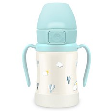 GROSMIMI 熱氣球圖案不鏽鋼吸管杯, 奶油藍, 200ml, 1個