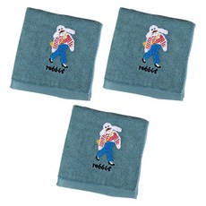 파라다이소 PDS리빙 토끼 일러스트 뱀부 타올 120g 30수 뱀부얀 73 x 33cm, 피콕블루, 3개