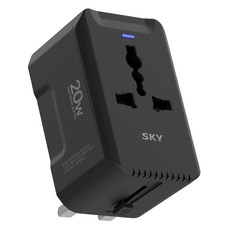SKY Feel GaN 20W 高速雙埠海外旅行用萬國插頭多合一充電轉接器 T20PD, 1個, 行星黑