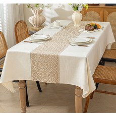 Cheriel 高級亞麻防水桌巾, 特大(140 x 260 cm), 1個, 珍寶棕