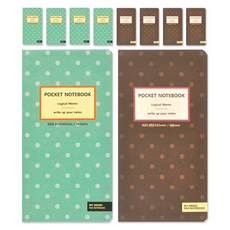 misoro 1000 口袋便條筆記本 40張 2款 x 5入 2414, 薄荷綠 + 棕色, 1套