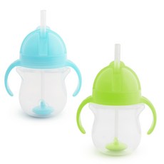 munchkin 滿趣健 雙柄重力球吸管杯 2入組, 1組, 207ml, 藍色+綠色