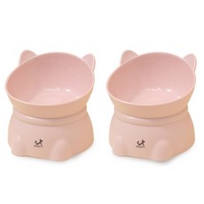 DING DONG PET 寵物圓滾滾高斜碗型餐具, 2個, 粉色