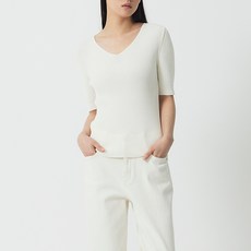 JAJU (JAJU) 女款V領羅紋短袖針織衫