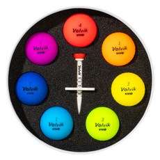 Volvik Vivid系列3層彩色霧面高爾夫球 7顆 + 高度可調高爾夫球座禮盒組, 混色, 1組