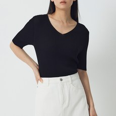 JAJU (JAJU) 女款V領羅紋短袖針織衫
