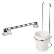 FIRSTLIVING 掛式陶瓷餐具筒 + 掛桿 450 套組, 白色 + 銀色, 1套