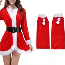 PARTYSHOW 女性聖誕服 上衣 + 帽子 + 腰帶 + 聖誕女孩腿套組, 1套, 絨球紅色(腿套)