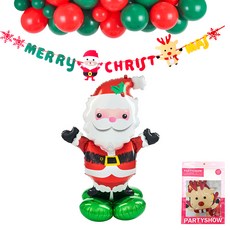 PARTYSHOW 聖誕節充氣氣球 派對裝飾氣球 拉旗套組 聖誕老人 X-MAS, 1套, 混合顏色