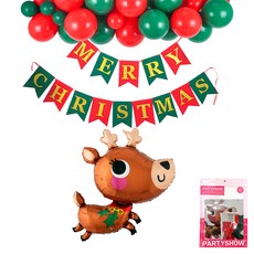 PARTYSHOW 聖誕節特殊造型派對裝飾氣球拉旗組 可愛馴鹿 X-MAS, 1套, 混合顏色
