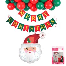PARTYSHOW 聖誕節超級造型派對裝飾氣球拉旗套組 聖誕老人頭 X-MAS, 1套, 混色