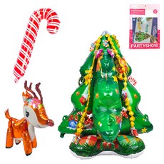 PARTYSHOW 站立式鋁箔氣球聖誕樹B款+魯道夫套組, 1套, 混色