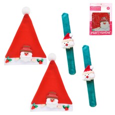 PARTYSHOW 娃娃聖誕帽 聖誕老人 2入 + 貂毛聖誕手鍊 聖誕老人 2入 套組, 1套, 混色