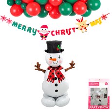 PARTYSHOW 聖誕節空氣氣球派對裝飾氣球拉旗套組 雪人 X-MAS, 1套, 混合顏色