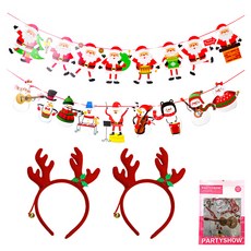 PARTYSHOW 聖誕節字母角色聖誕老人掛飾 + 魯道夫頭帶 2件組 鈴鐺, 1套, 混合顏色