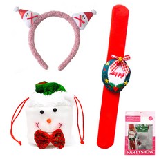 PARTYSHOW 聖誕水貂髮帶手環禮物袋套組 雪人, 1套, 混合顏色