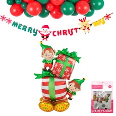 PARTYSHOW 聖誕節空氣氣球派對裝飾氣球拉旗套組 聖誕精靈 X-MAS, 1套, 混合色