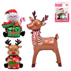 PARTYSHOW 聖誕禮物 聖誕老人魯道夫立體魯道夫鋁箔氣球超大型套組, 1套, 混合顏色