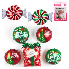 PARTYSHOW 聖誕節鋁箔氣球包裝條紋糖果套組禮物, 1套, 紅綠色(條紋糖果)