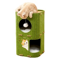 Mailcat 貓用雙層多功能毛氈躲藏貓屋貓跳臺 37 x 37 x 60 cm, 綠色, 1個