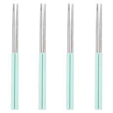 EasySili 彩色矽膠握柄 304不鏽鋼真空筷, 薄荷綠, 4個, 單品