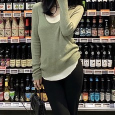 시크힐즈 여성용 브이넥 투톤 레이어드 니트 티셔츠 06452