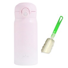 DIYOU 雙層真空316不鏽鋼一鍵式保溫杯+專用清潔刷, 1組, 350ml, 粉色(保溫杯)