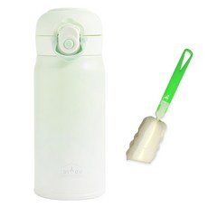 DIYOU 雙層真空316不鏽鋼一鍵式保溫杯+專用清潔刷, 1組, 350ml, 青色(保溫杯)