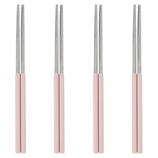 EasySili 彩色矽膠握柄 304不鏽鋼真空筷, 粉紅色, 4個, 單品