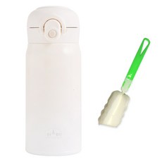 DIYOU 雙層真空316不鏽鋼一鍵式保溫杯+專用清潔刷, 1組, 350ml, 象牙白(保溫杯)