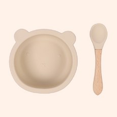 Laladu矽膠湯匙+筷子+碗 300ml組, 1組, 淺褐色