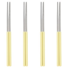 EasySili 彩色矽膠握柄 304不鏽鋼真空筷, 黃色, 4個, 單品