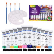 신보웬 오일페인트 유화물감 12ml x 12p + 팔레트 + 붓 세트, 12색