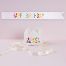 joyparty 生日皇冠 + 生日肩帶套組, 1套, 白色(皇冠), 白色與彩虹(肩帶)