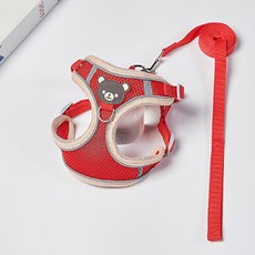 반려동물 요런개 베어 하네스 + 리드줄 세트, 02레드, 1세트