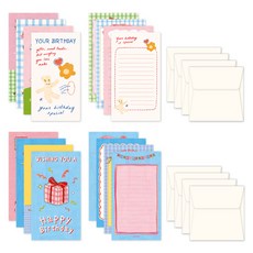Monolike Unmatched Friends 生日快樂迷你信紙8件組, 混合顏色, 1套